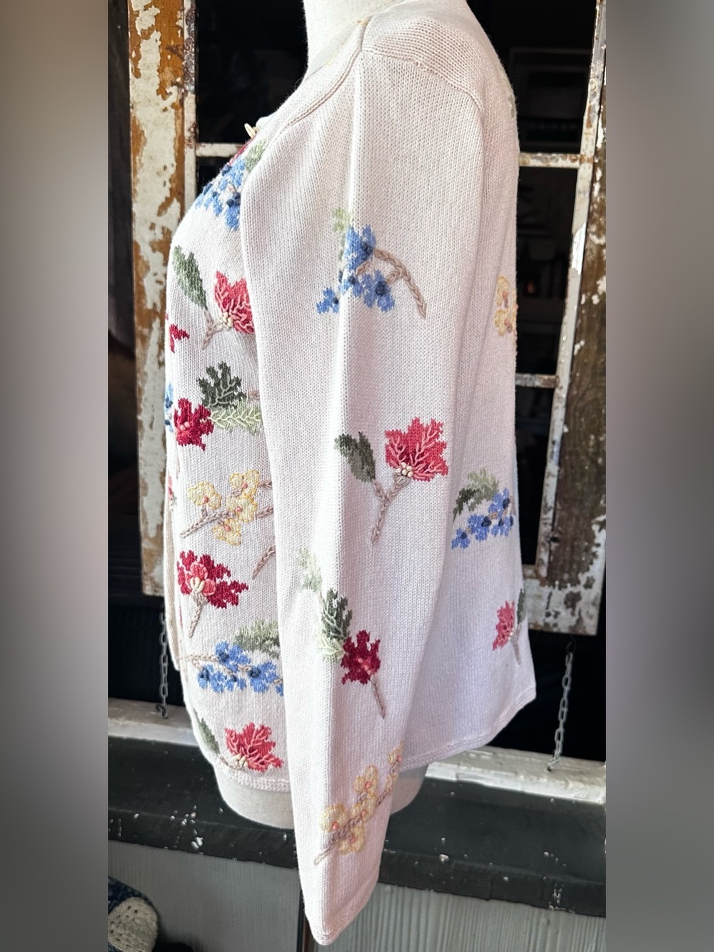 Talbots Petite Floral Embroidered Ramie Cotton Cardigan Cottagecore Boho Small - Picture 6 of 10